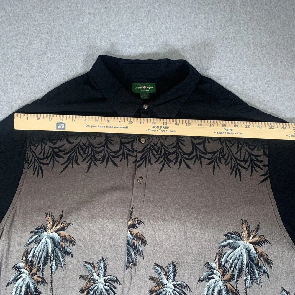 David Taylor Button Down Shirt Mens 4XL Black Brown Tropical Palm Tree Rayon
